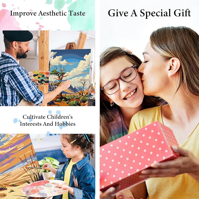 4 Pack National Park Paint by Numbers Kit for Adults Framed, Landscape Paint by Number Kits with Frame, DIY Acrylic Watercolor Adult Paint by Number Kits on Canvas for Home Decor Gift 8x12 Inch