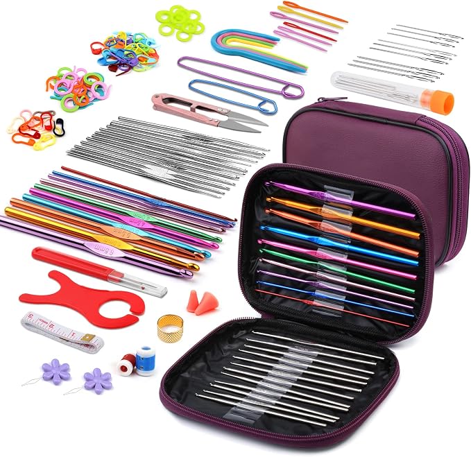 IMZAY 110 Pcs Crochet Hooks Set 0.6–6.5mm Crochet Needles for Yarn | Ergonomic Crochet Hook Set for Arthritic Hands Crochet Needles for Crocheting with Case Knitting Needles for Crocheters