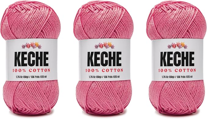 Cotton Yarn - 100% Cotton Yarn for Crocheting and Knitting, Mercerized Cotton Amigurumi Yarn Fine-Sport 2 1.76 oz (50g) / 136 Yrds (125 m) 3 Skeins - Rose Pink