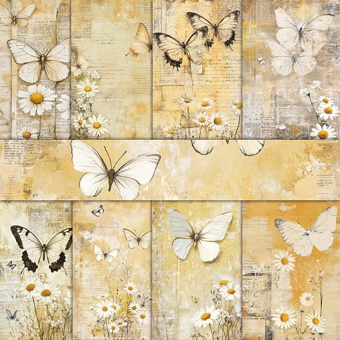 PRSTINCOL Scrapbook Paper,16 Sheets 4.1x5.8 Inch Yellow Butterfly Style Scrapbook Paper,Single-Sided Vibrant Origami Decoupage Papers for Diy Crafts, Card Making, Art Journaling