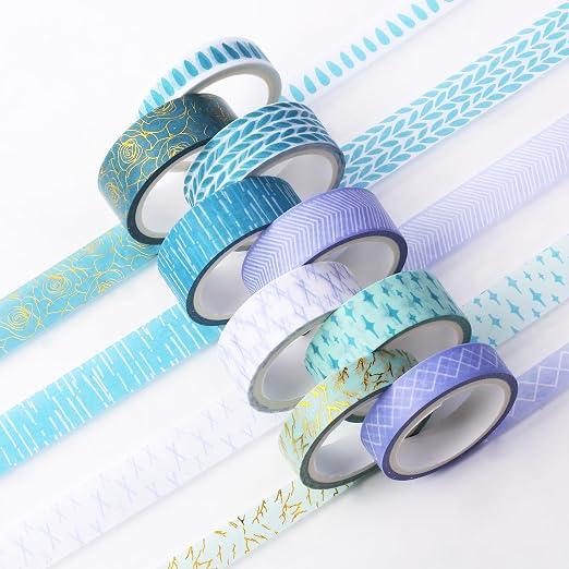 Mr. Pen- Washi Tape Set, 15 Rolls, Assorted Sizes, 5 Yards/Roll | Gold Foil Washi Tape for Scrapbook, Arts, Crafts, Journals and Planners, Ocean Breez Design