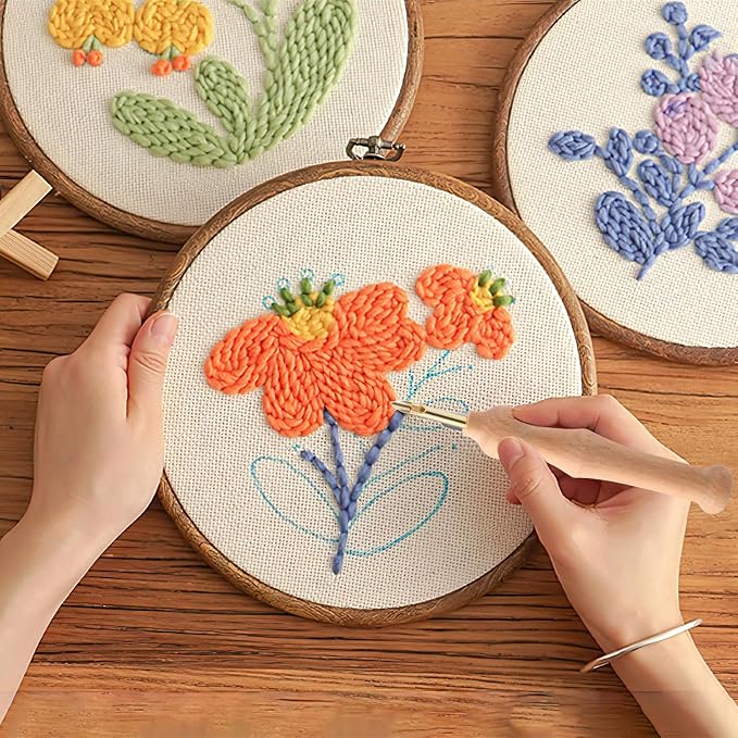 35 Pcs Punch Needle Kit, Punch Needle Tool Adjustable Punch Needle Embroidery Kits Include Wooden Handle Embroidery Pen Set, Big Eye Needles, Punch Needle Cloth - Valentines Gifts for Adults Beginne