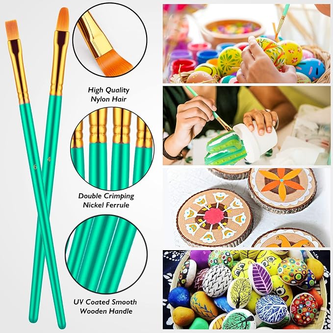 Artstorys Paint Brushes Set, 20 Pcs Acrylic Oil Watercolor Painting Brushes | Artist Paintbrush (Nylon Hair Wood Handles) for Adult Drawing, Great for Face, Rock & Canvas, Arts Craft Supplies, Green