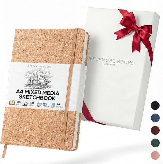Beechmore Books A4 8.5x11 Mixed Media Sketchbook 160 GSM/98LB with Gift Box | Hardcover Art Journal with Lay-Flat Binding, 156 Perforated Ivory Pages for Drawing, Ink & Light Watercolor