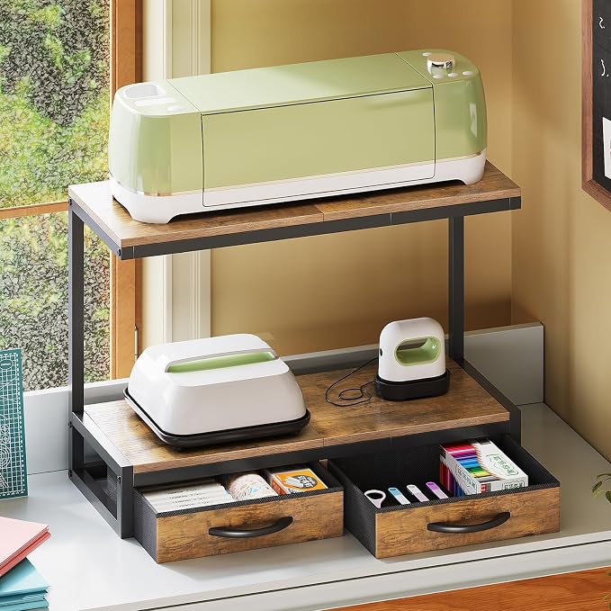 VENNQD Stand Compatible with Cricut Maker and Cricut Explore Air Series Stand Legs for 2 Cricut Machines Fully Open 2 Tier Desktop Craft Accessories Storage Organizer (Rustic Brown)