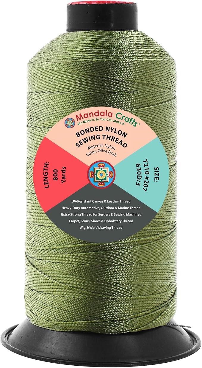 Mandala Crafts Size 207 630D T210 Olive Drab Bonded Nylon Thread, 800 YDs
