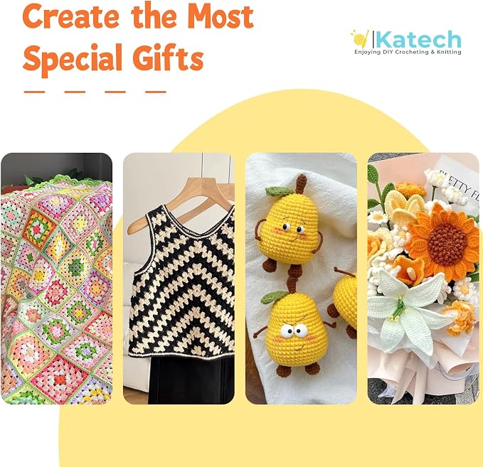 Katech Cotton Acrylic Blend Yarn for Crocheting-Crochet Yarn Set (Orange | 55% Cotton 45% Acrylic#3 DK (Light)-Super Soft Milk Cotton Yarn-Great Crochet and Knitting Starter Kit for Colorful Craft