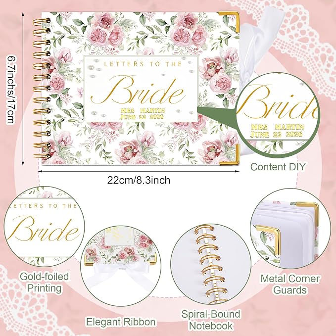 Letters to Bride Scrapbook,8.5 X 7 Inch,Rose Style,Pink