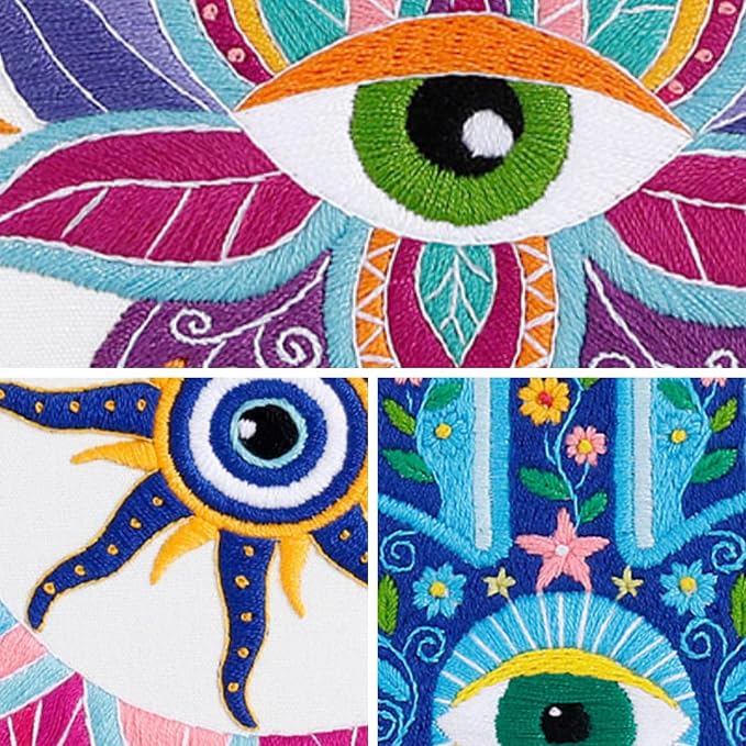Louise Maelys 3 Pack Tarot Evil Eye Embroidery Kit for Beginners DIY Craft | Cross Stitch Kits Include Pre-Printed Fabric, Embroidery Hoop, Threads, Needles and Guide. Needlepoint Kit for Beginners