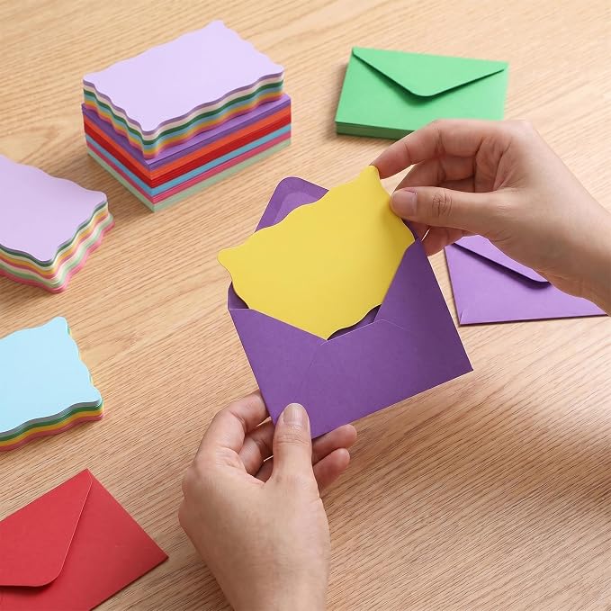 120 Pack Mini Envelopes with Cards, Small Envelopes with Blank Cards