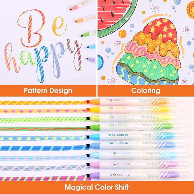 HANKU 12 Pack Color Changing Highlighter Markers, Dual-Tip Magic Highlighters, Assorted Colors Journaling Drawing School Office Art Supplies