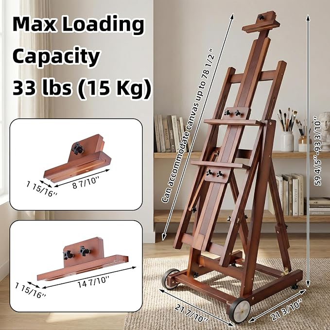 Falling in Art Studio H-Frame Easel with Tilting & Flat Position, Walnut