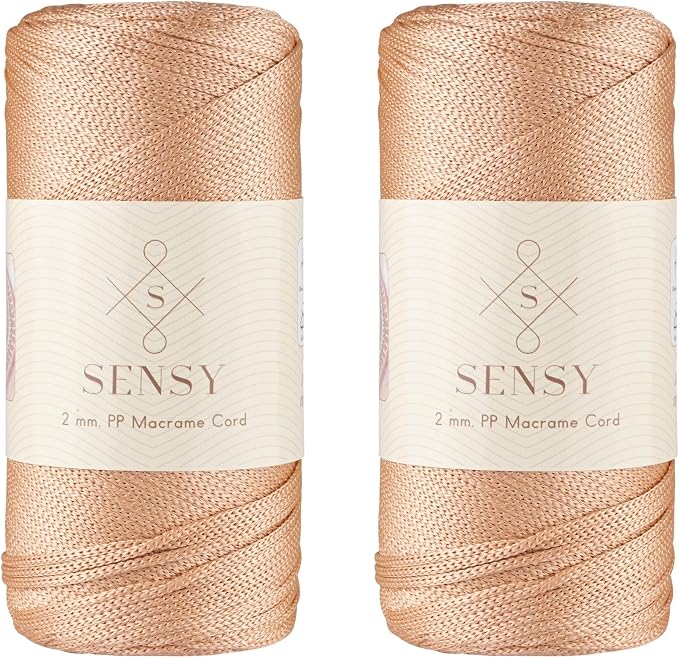 2 Pack of Sensy Premium 2mm 251 Yards Polyester Rope 100% Polypropylene Cord Macrame Cord 2mm Crochet Bag Cord Macrame Rope Crochet Thread for Knitter (Nude)