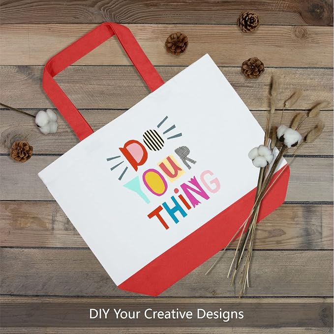 TOPDesign 1-Pack Super Strong Large 12oz Cotton Canvas Tote Bag, Reusable Grocery Shopping Cloth Bag, Fashionable Two-Tone Tote for Crafts, DIY Your Creative Designs