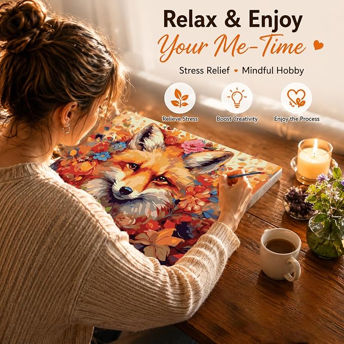 AUKELHJ Paint by Numbers Kit for Adults Beginner, Fox, 16X20 Inch | Paint by Number for Adults, Beginner Friendly, High-Definition Color Canvas, Stress Relief, Home Decor, Gifts, Unframed