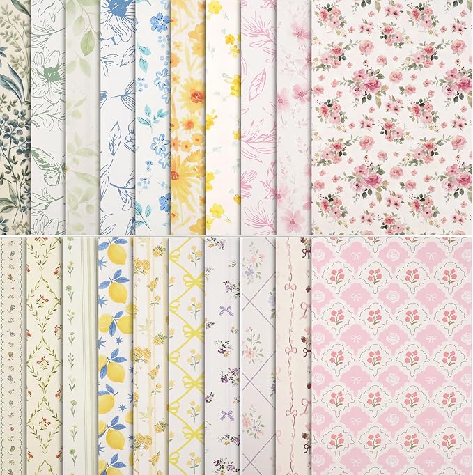 BESARME Scrapbook Paper, 60 Sheets, Double-Sided Floral, 5.5 x 8.3 in | 20 patterns, vintage floral designs, easy to cut and fold, for scrapbooks, cards, journals, DIY crafts