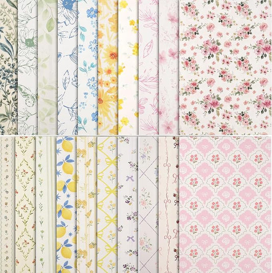 BESARME Scrapbook Paper, 60 Sheets, Double-Sided Floral, 5.5 x 8.3 in | 20 patterns, vintage floral designs, easy to cut and fold, for scrapbooks, cards, journals, DIY crafts