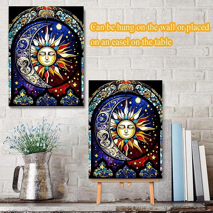 Meothan Framed Paint by Numbers Kits for Adults 12x16in with Wooden Easel | Adult Paint by Number on Canvas, DIY Sun Moon Acrylic Oil Painting Kits with Brushes for Home Wall Decor (30x40cm)