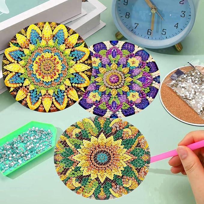 mrpwnle Diamond Art Coasters Kits, 8Pcs Mandala Diamond Painting Coasters