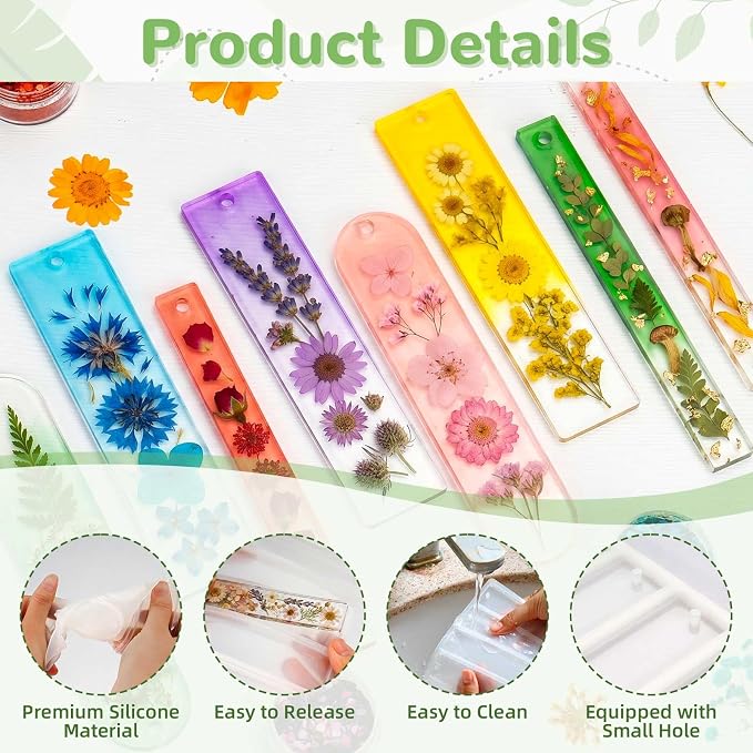 3 Pcs Bookmark Silicone Molds, Rectangle Bookmarks Molds with 40 Pcs Tassels, Bookmarks Resin Mold for DIY Home Decoration, Art Crafts, Birthday Gifts (Bookmark)