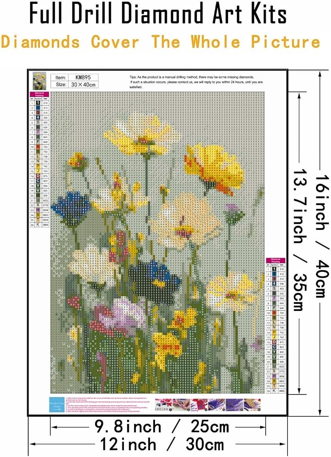 CHWGLFGG 5D Wild Flowers Diamond Art Kits for Adults Beginners 12x16in | Floral Diamond Painting Kits DIY Full Round Drill Paint by Diamonds Dot Gem Art for Adults, Home Wall Decor