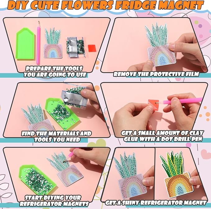 Remuuly 30 Pcs Diamond Painting Magnets Plant Flower Diamond Art Magnet Kit | Diamond Art Kits for Adult, Refrigerator Magnet, 5D Rhinestone Fridge Magnetic Sticker, Diamond Club Gift, Beginner DIY Craft