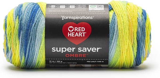 Red Heart Super Saver Ombre Yarn for Crocheting, Electric, 2-Pack | #4 Medium Worsted Weight 100% Acrylic Ombre Yarn for Blankets, Scarves, Hats, and Sweaters, 482 yards, 283g/10oz