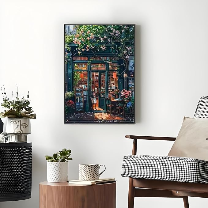 OJTOYART Paint by Numbers Kit for Adults,Bookstore Painting by Numbers for Beginner, DIY Acrylic Watercolor Oil Colorful Painting by Number Without Frame for Home Wall Decor 16 x 20 inch