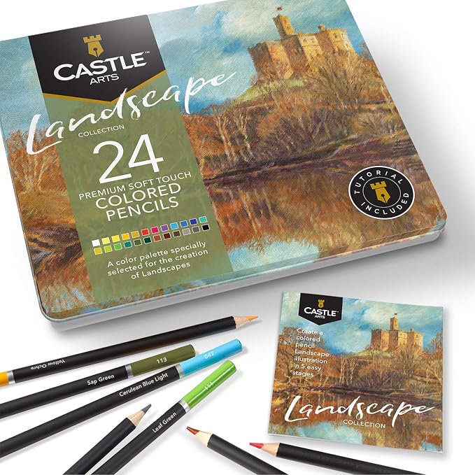 Castle Art Supplies 24 Colored Pencil Set - Landscapes Themed Palette