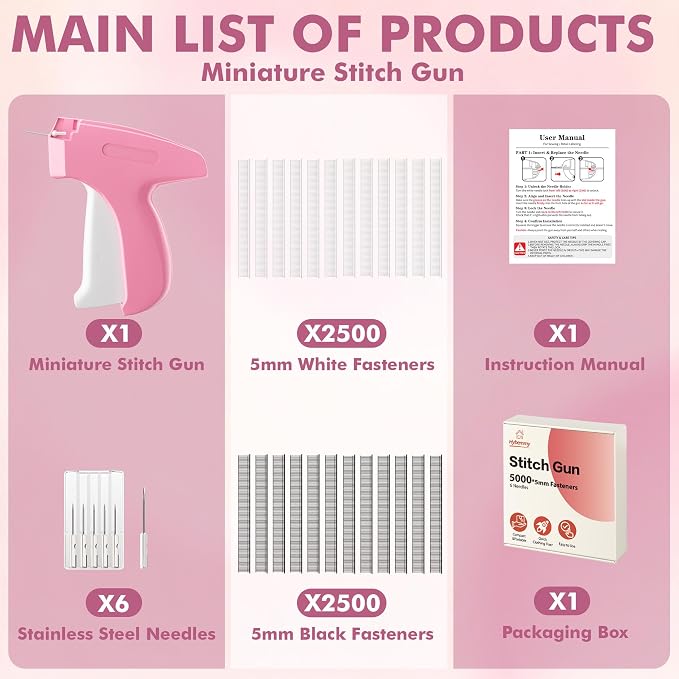Stitch Gun for Clothes, Tagging Gun, Quick Clothing Fixer, Pink