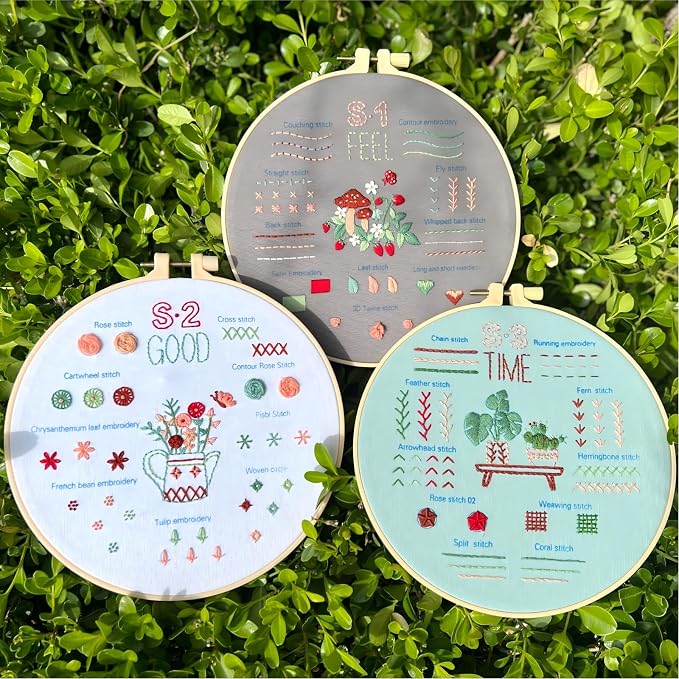CHIYOSING Embroidery Kit for Beginners Adults,3 Stages to Learn Over 30 Different Stitches,Includes Step-By-Step Instructions,Sharp Scissors and 2 Exquisite Hairpins and Multiple Accessories