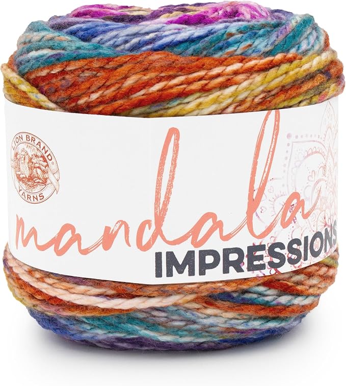 Lion Brand Yarn Mandala Impressions, Multicolor Yarn for Knitting, Crochet and Crafting, Rainbow, 1 Pack