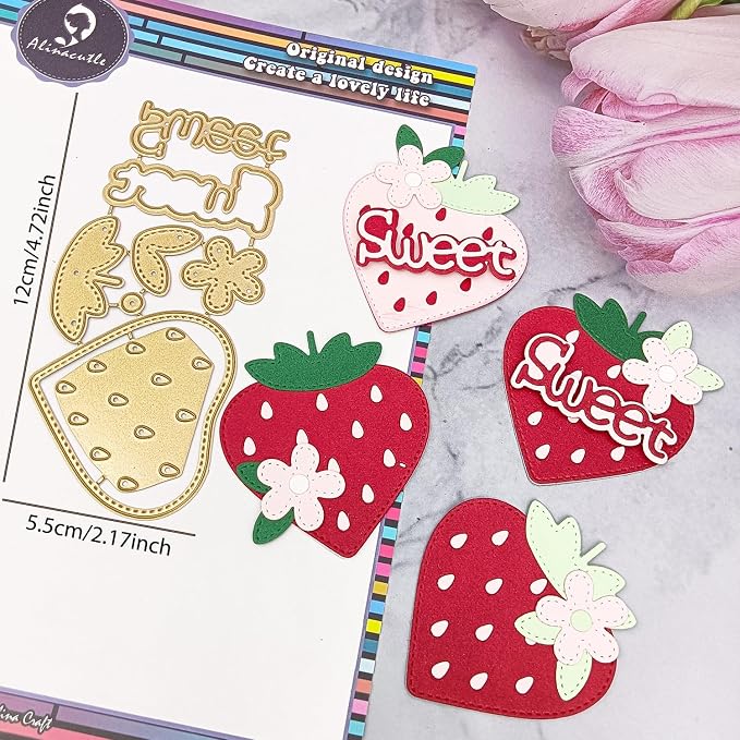 Alinacutle Metal Cutting Die Cut Golden Cut Dies for Gift Packing Paper Craft Handmade Card Making DIY Greeting Cards Scrapbooking and Album Holiday Gifts Decor (Strawberry)