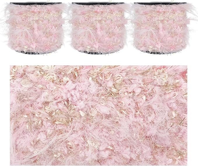 Artisanal Yarn Collection Multifiber Fancy Yarn for Knitting Crocheting Crafts DIY, Set of 3 Rolls (Cotton Candy Pink)