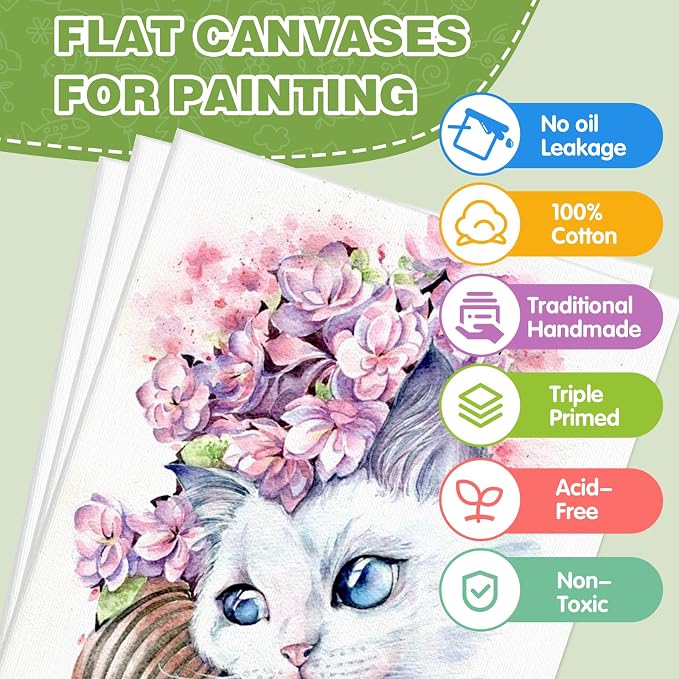 ESRICH 6 Pack 8x10 Primed Canvas Boards for Painting, Ideal for Starter | Cotton Acid-free Surface, Gesso Primed for Acrylic, Oil, Watercolor. Art Painting Supplies for Class, Paint Parties and Home