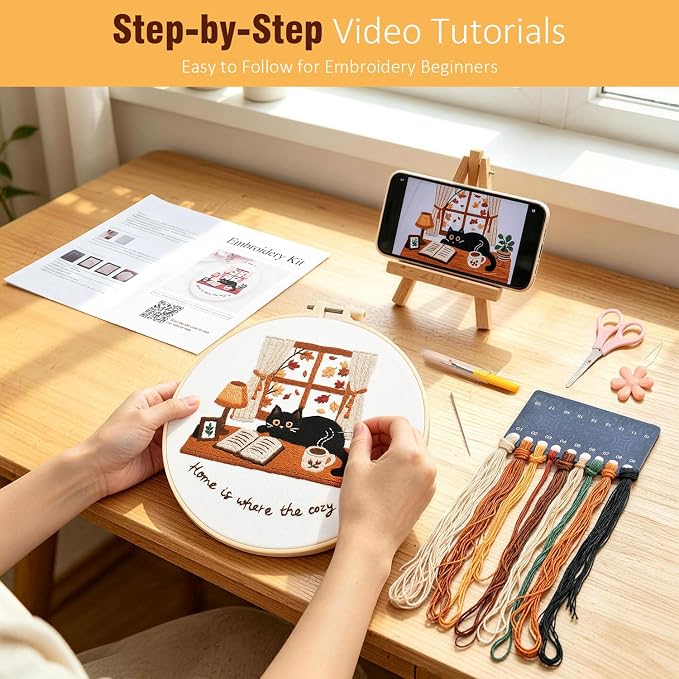 Zepiany Embroidery Kit for Beginners Cat All in One Cross Stitch Starter