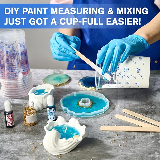 100 Pack Plastic Mixing Cups, 20 oz Measuring Cups with 100 Mixing Sticks