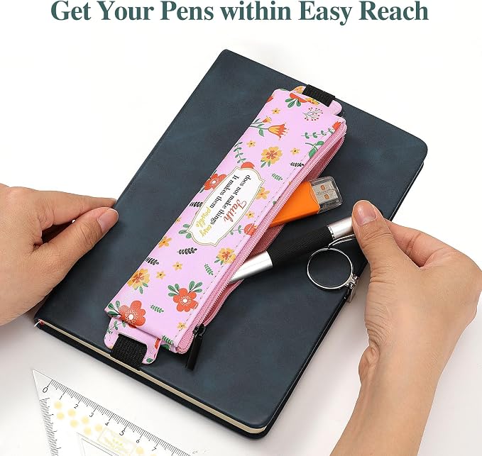 MoKo Elastic Pen Holder for Notebook, 4 Pack PU Leather Pencil Pouches
