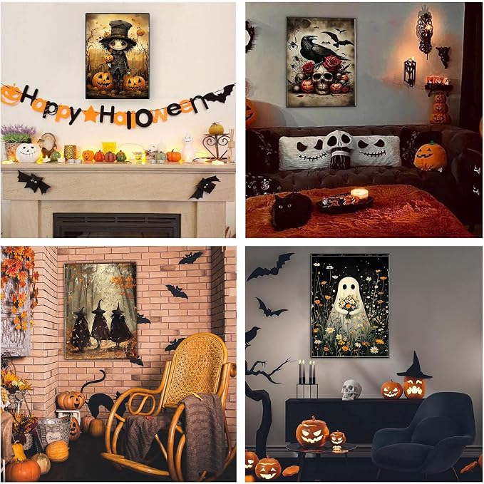 4 Pack Paint by Numbers Kit for Adults - Wooden Easel, Halloween Paint by Numbers with Frame, Halloween Adult Painting by Number Kits on Canvas, Easy Oil Painting Arts Gift Wall Decor 8x12inch
