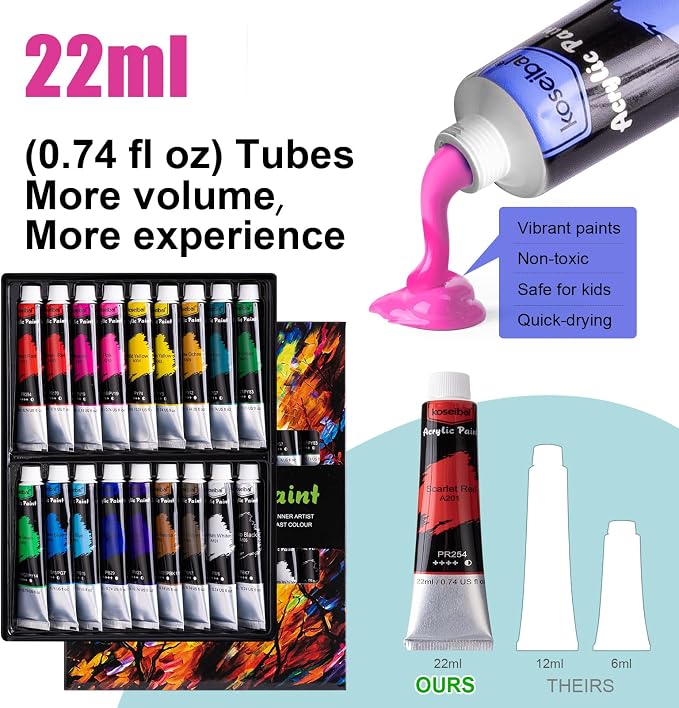koseibal Acrylic Paint Set for Kids & Adults, Art Supplies Kit with Canvas