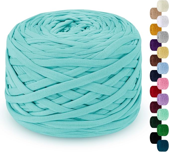 285g T-Shirt Yarn for Crocheting 109 Yards Elastic Ribbon Thick Fabric, Knitting for Crochet Bag, Blanket, Basket, DIY Projects, Home Decor (Light Blue)