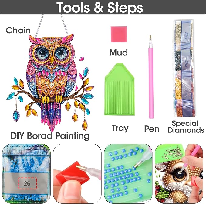 SKRYUIE Owl Hanging Pearl Diamond Art Kits for Adults Suncatcher A12 | Special Shaped Crystal DIY Hanging Diamond Painting Kit, Gift for Mother Spring Summer Window Wreath Decor 7.49 x 6.7 Inch