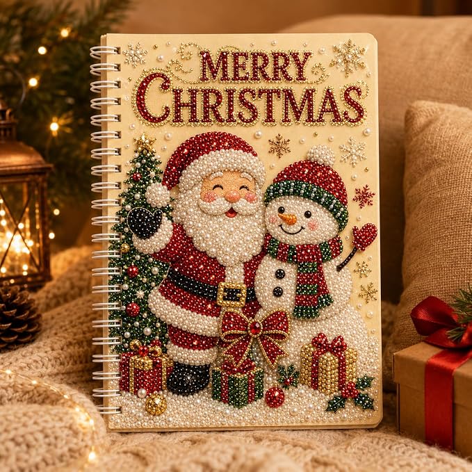 100 Pages DIY Christmas Pearl Diamond Art Painting Notebook，Style F