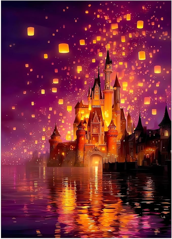 CraftBliss Paint by Numbers for Adults, Magical Sky Lantern Castle, DIY Acrylic Oil Painting Kit on Canvas, Fantasy Landscape Wall Art for Beginners, Home Decor Gift for Art Lovers, 12x16 inch