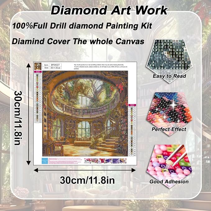 AIBOERL Diamond Art Kits for Adults，Bookstore Diamond Painting Wall Decor | Round Drill Bookstore Diamond Painting for Beginners DIY Rhinestone 5D Diamond dots(Gemstone Craft)Wall Art Gift 12x12IN