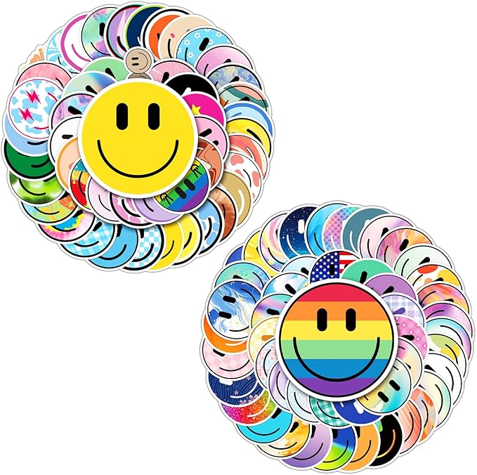 100PCS Smile Face Stickers, Waterproof PVC Stickers