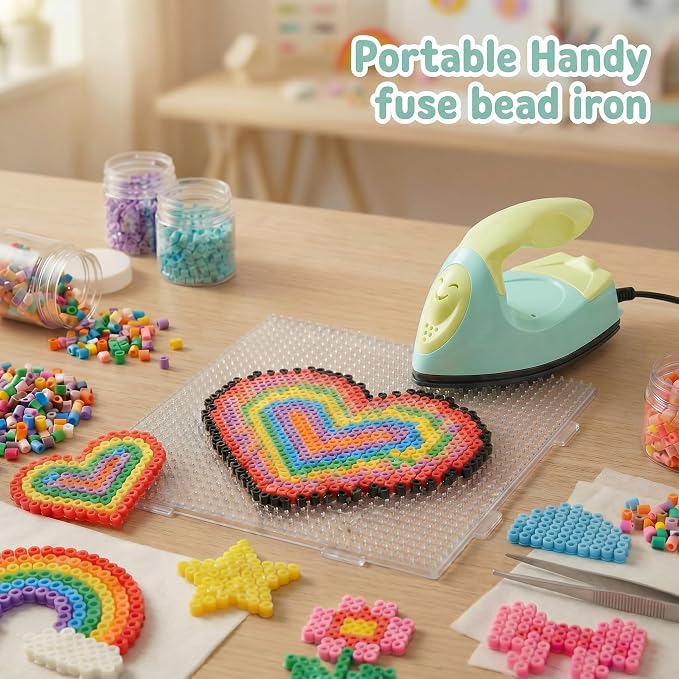 Honoson Mini Craft Iron Mini Heat Press Small Iron 3.93 x 2.36 x 2.76 In Portable Handy Tiny Flatiron with Charging Base Accessory for Fuse Bead Patch DIY Heat Transfer Vinyl(Light Yellow, Mint Green)