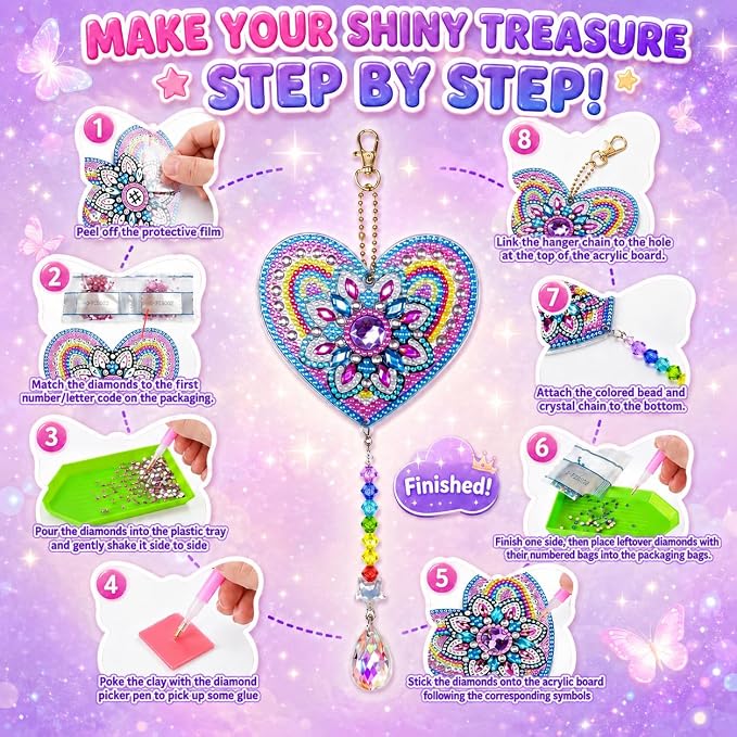 Diamond Art for Kids 8-12, 3 PCS Diamond Art Painting Sun Catcher for Girls