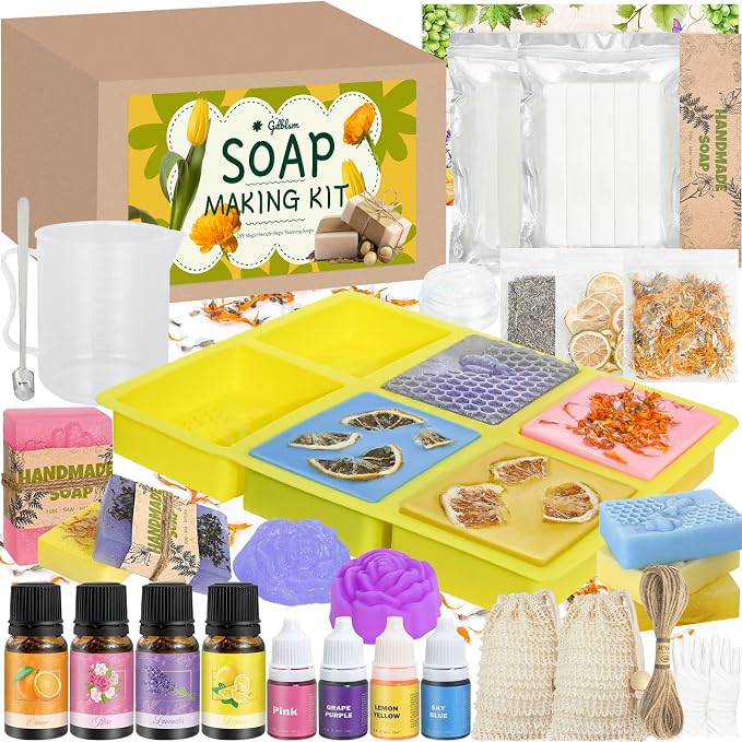 Soap Making Kit- Soap Making Kit for Adults, DIY Soap Making Supplies with Shea Butter Glycerin Melt and Pour Base, Silicone Molds, Dried Flowers, DIY Craft for Beginners Gift for Women