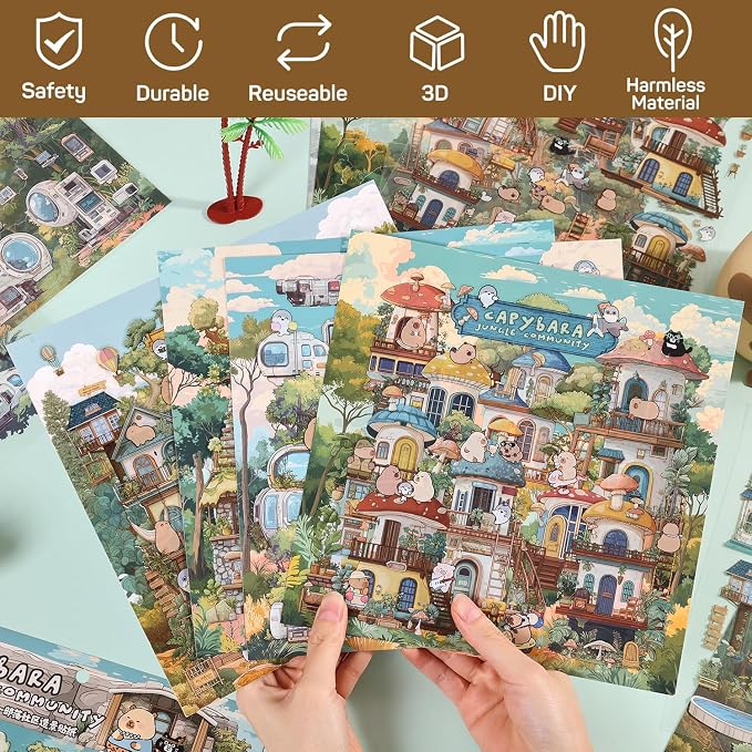 Girls DIY Miniature 3D Scene Stickers, 4 Sets, for Crafts and Scrapbooking